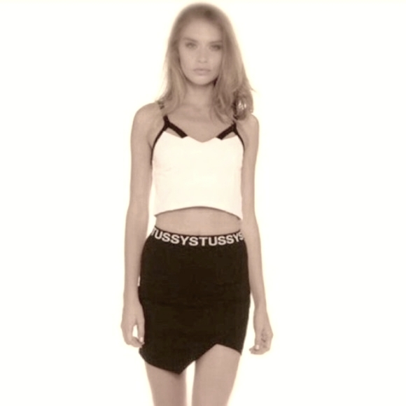 STUSSY Arquette Bustier Grey Black 90s Crop Top - Picture 3 of 3